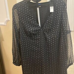 Chic Old Navy Black Dress with Silver Details. Sheer sleeves. Size XL NWT
